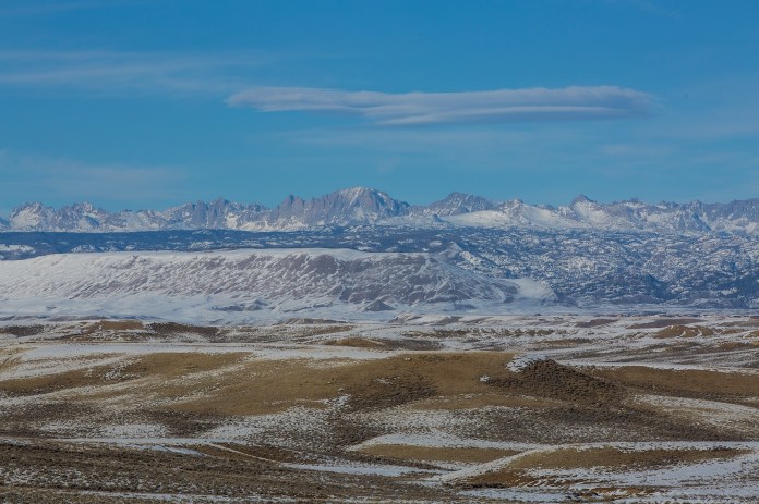 The Wind River Range from atop the Mesa oilfields near Pinedale, WY