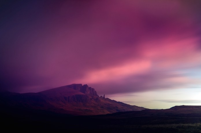 A long day time exposure of the Totternish range with clouds