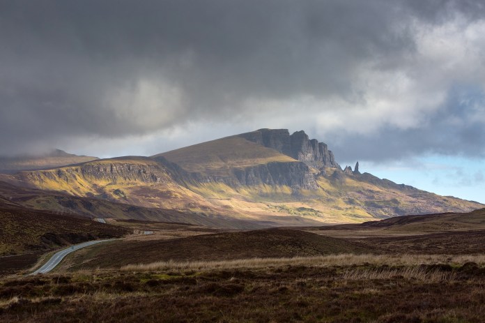 A855 leading up to Storr and the dramatic Totternish Range on the Isle of Skye