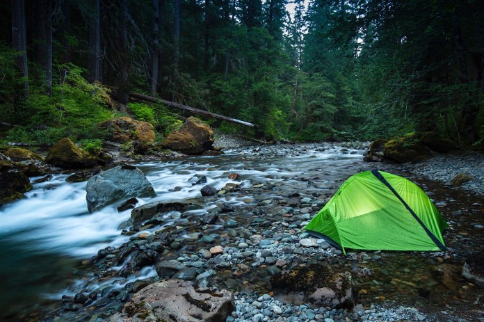 Lit Nemo Equipment tent on the Ohanapecosh River