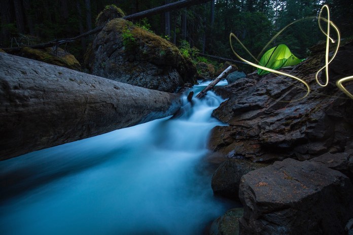 Lit Nemo Equipment tent on the Ohanapecosh River