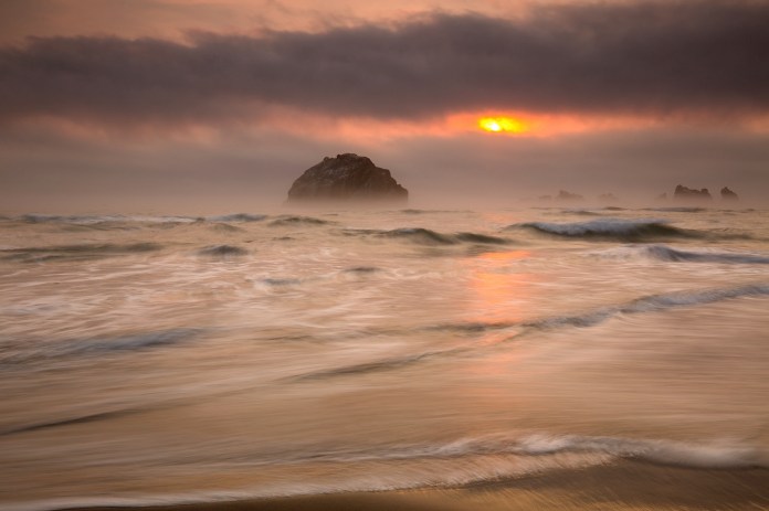 Dusk falls on Bandon Beach