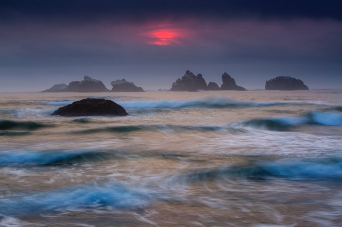 Dusk falls on Bandon Beach