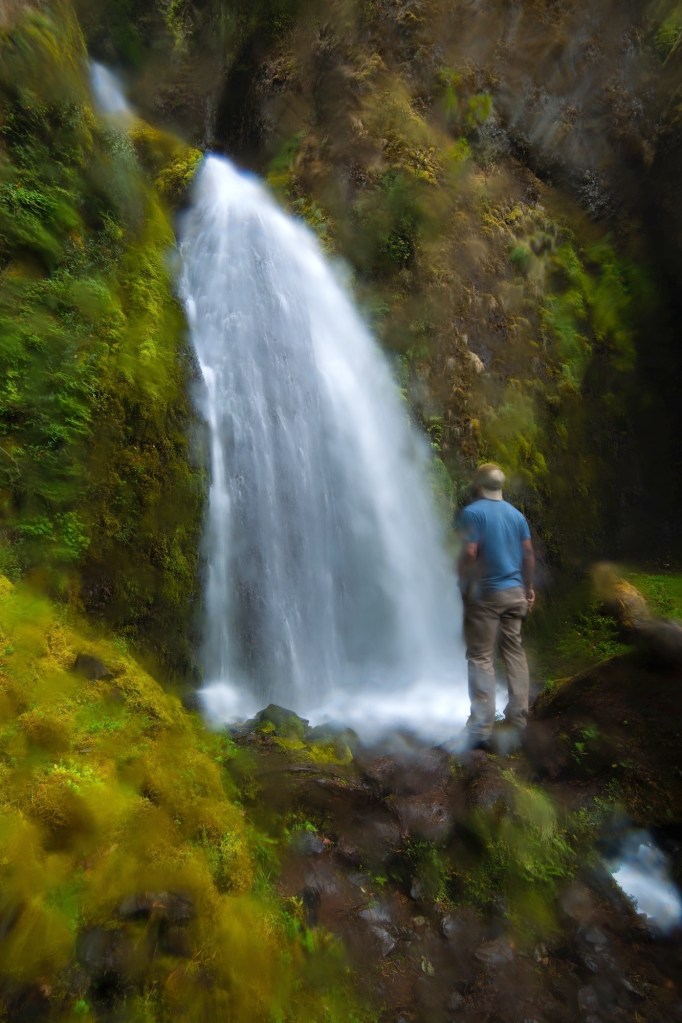 A man admiring Wahkeena Falls
