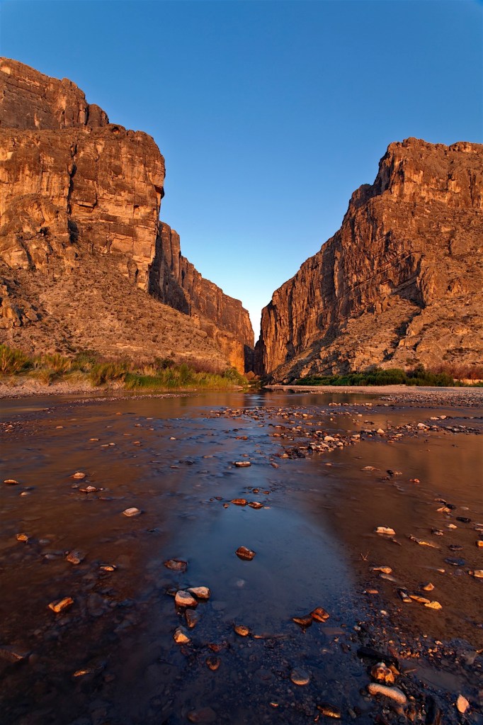sunrise on santa elena canyon and rio grande in big bend national park, texas