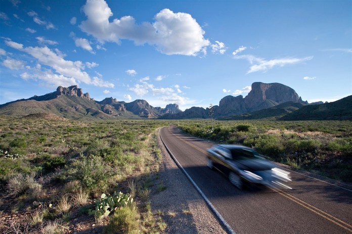 driving the chisos basin road in big bend national park, texas