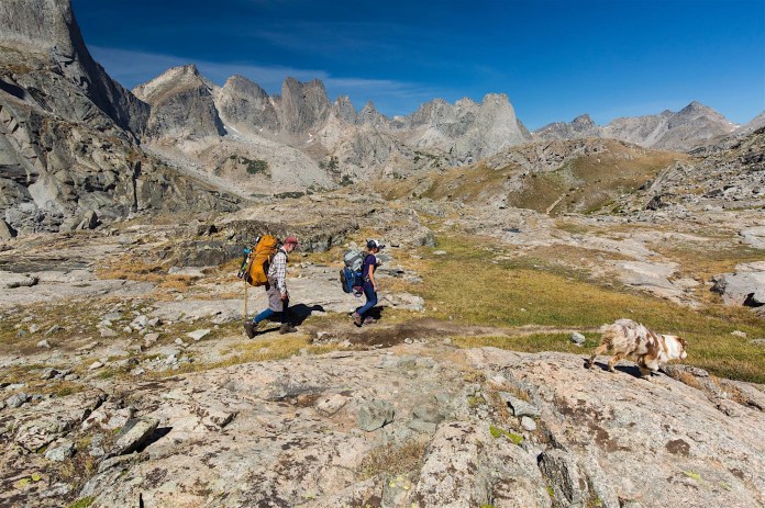Hiking above North Lake on the trail to the Cirque of The Towers