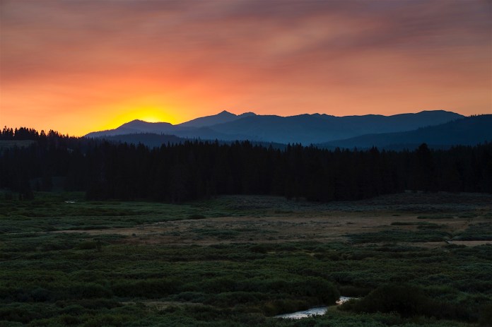 Sunrise over the Gallatin River and the far Northwest corner of Yellowstone